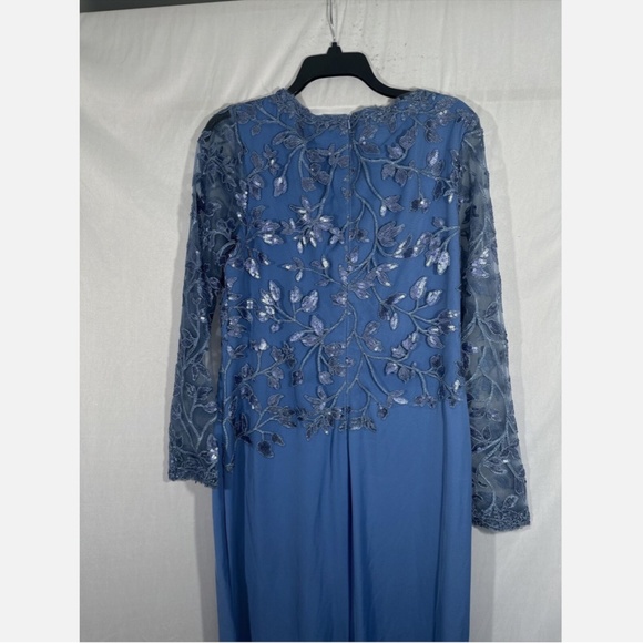 NWD $468 Tadashi Shoji‎ [ 14 ] Sequin Lace Long Sleeve Crepe Gown Cadet Blue - Picture 11 of 16